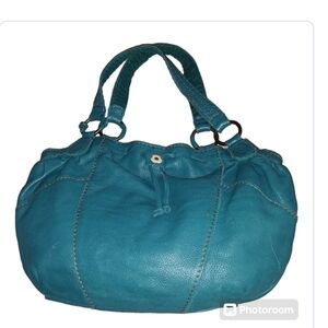 Vintage Lucky Brand Teal Blue Boho Pebbled Leather Hobo Shoulder Bag